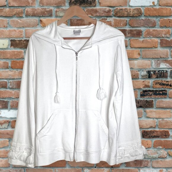 Chico's Jackets & Blazers - Chico's Zenergy Size 2 (12/14 US) French Terry White Full Zip Hooded Jacket